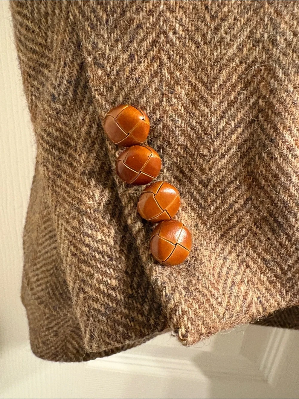 Haggar Brown Herringbone Wool Sport Coat with Tan Buttons